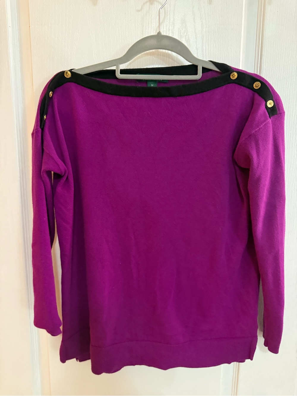Ralph Lauren Magenta Knit Top with Decorative Shoulder Buttons